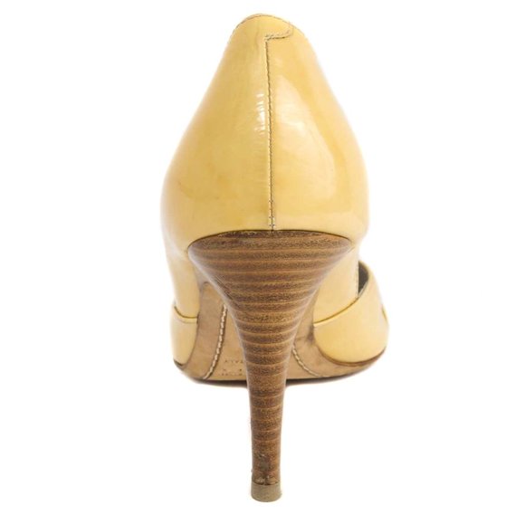 LAMBERTSON TRUEX Tan Patent Leather Peep Toe Pumps - Picture 4 of 8